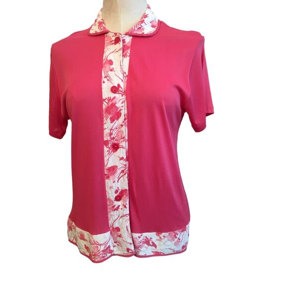 Small Binstron Women's Pajama Top Hot Pink Button Down Sleepwear Vintage 1960s - Picture 2 of 5